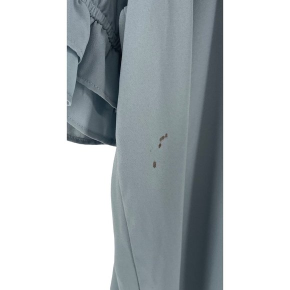 SOLD LOFT Women's Size Large Blue Ruffle Trim Short-Sleeved Blouse - Picture 3 of 5